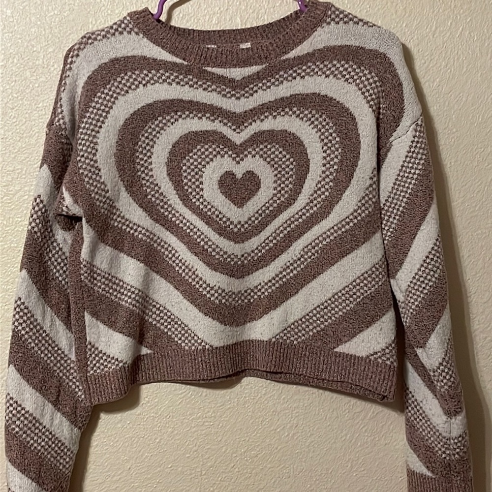 Mauve and white heart sweater